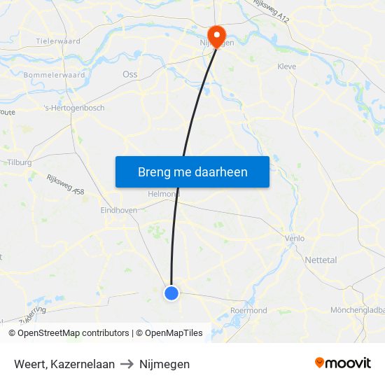 Weert, Kazernelaan to Nijmegen map