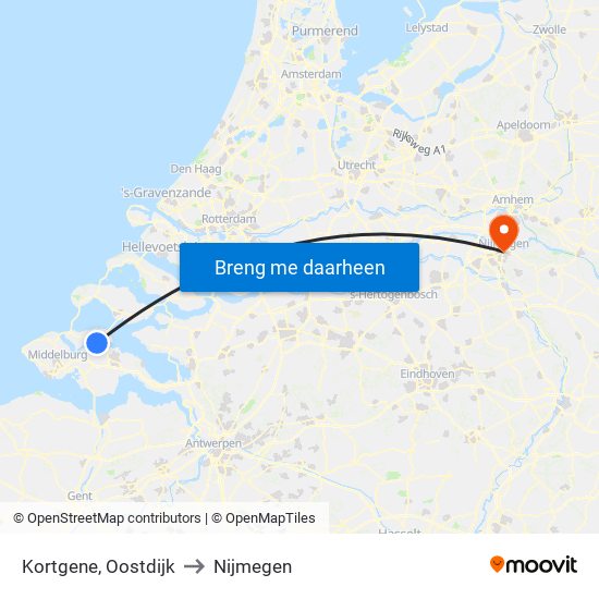Kortgene, Oostdijk to Nijmegen map