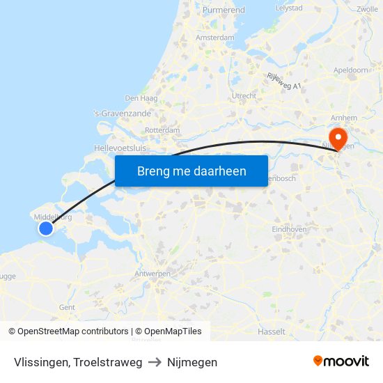 Vlissingen, Troelstraweg to Nijmegen map