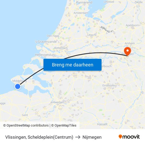 Vlissingen, Scheldeplein(Centrum) to Nijmegen map