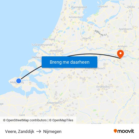 Veere, Zanddijk to Nijmegen map