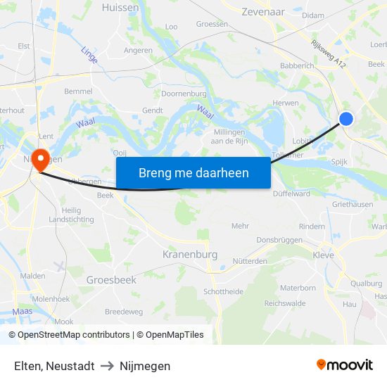 Elten, Neustadt to Nijmegen map