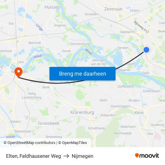 Elten, Feldhausener Weg to Nijmegen map