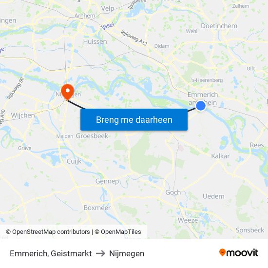 Emmerich, Geistmarkt to Nijmegen map