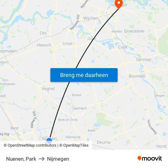 Nuenen, Park to Nijmegen map