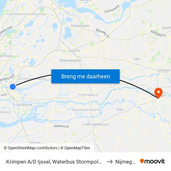Krimpen A/D Ijssel, Waterbus Stormpolder to Nijmegen map