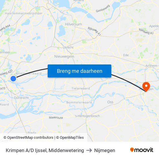 Krimpen A/D Ijssel, Middenwetering to Nijmegen map