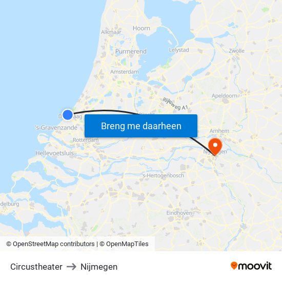 Circustheater to Nijmegen map