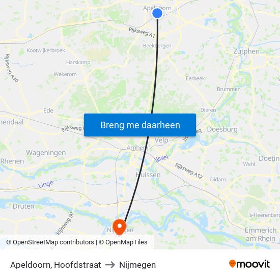 Apeldoorn, Hoofdstraat to Nijmegen map