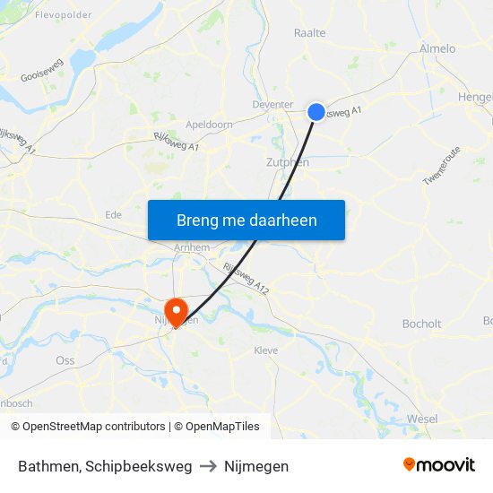 Bathmen, Schipbeeksweg to Nijmegen map