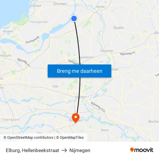 Elburg, Hellenbeekstraat to Nijmegen map