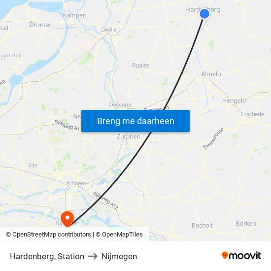 Hardenberg, Station to Nijmegen map