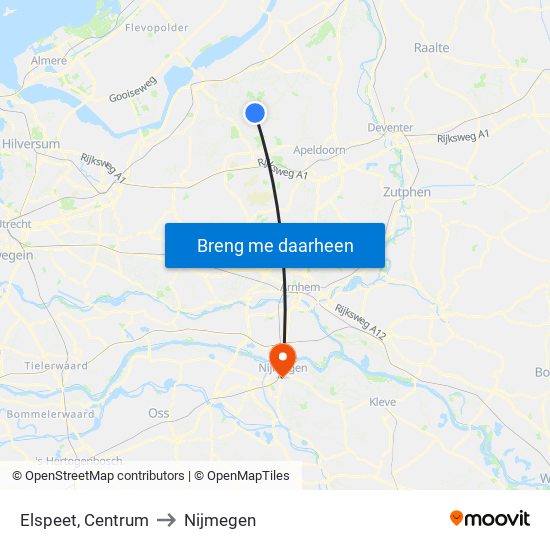 Elspeet, Centrum to Nijmegen map