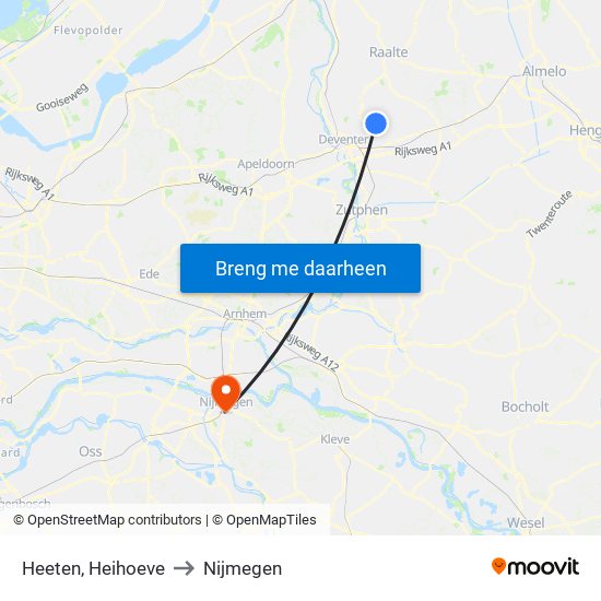 Heeten, Heihoeve to Nijmegen map