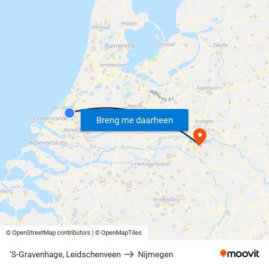 'S-Gravenhage, Leidschenveen to Nijmegen map