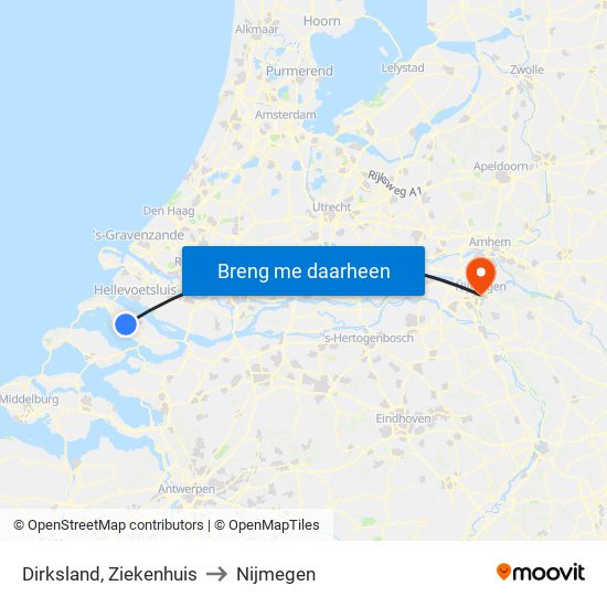 Dirksland, Ziekenhuis to Nijmegen map