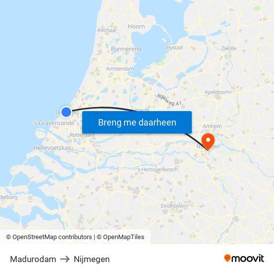 Madurodam to Nijmegen map