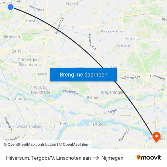 Hilversum, Tergooi/V. Linschotenlaan to Nijmegen map