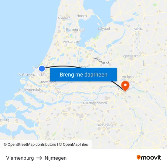 Vlamenburg to Nijmegen map