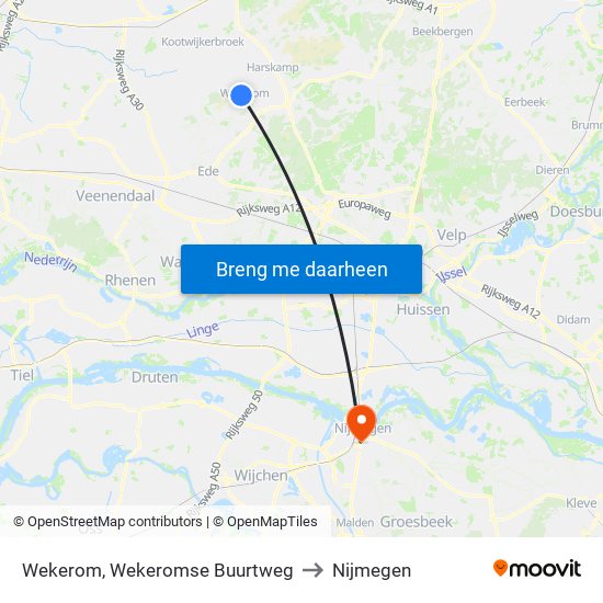 Wekerom, Wekeromse Buurtweg to Nijmegen map