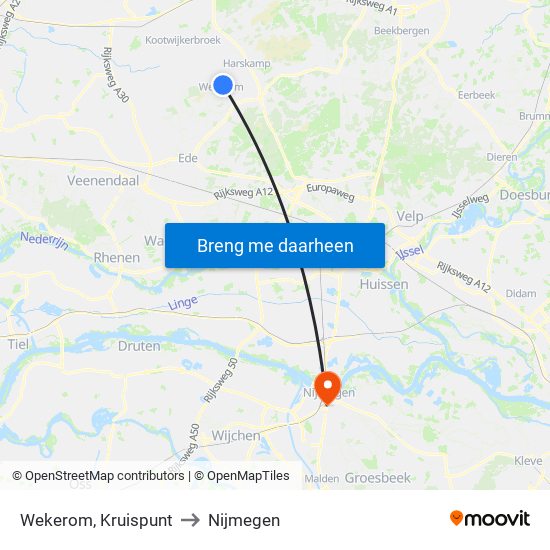 Wekerom, Kruispunt to Nijmegen map