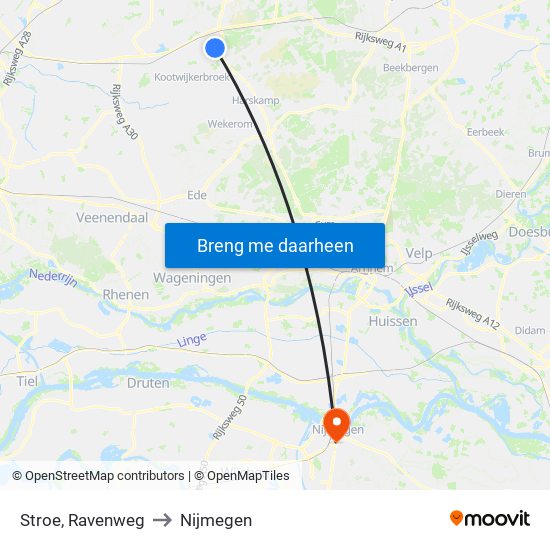 Stroe, Ravenweg to Nijmegen map