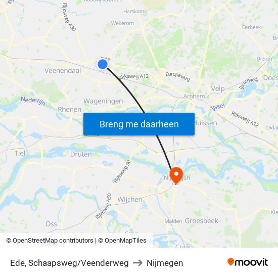 Ede, Schaapsweg/Veenderweg to Nijmegen map