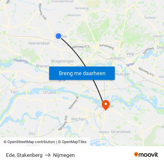 Ede, Stakenberg to Nijmegen map