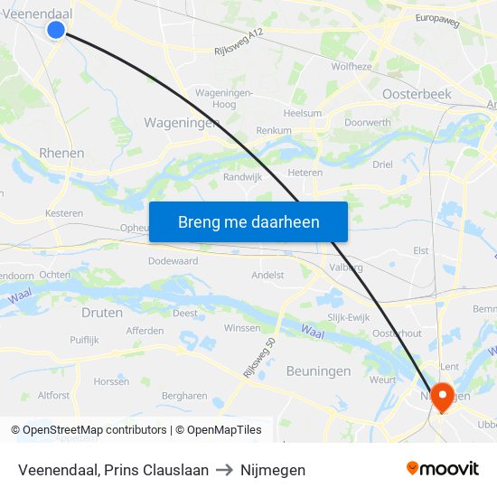 Veenendaal, Prins Clauslaan to Nijmegen map