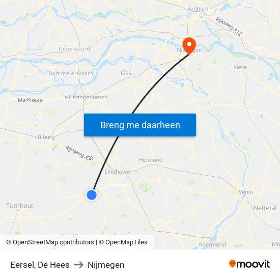 Eersel, De Hees to Nijmegen map