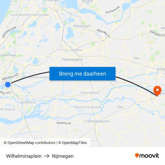 Wilhelminaplein to Nijmegen map