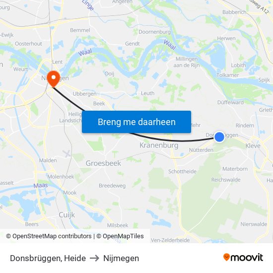 Donsbrüggen, Heide to Nijmegen map