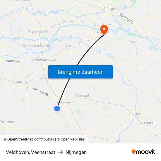 Veldhoven, Veenstraat to Nijmegen map