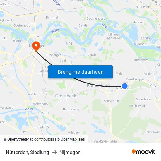Nütterden, Siedlung to Nijmegen map