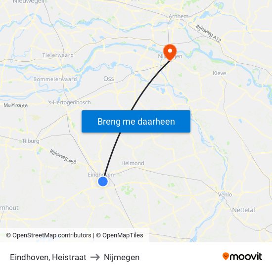 Eindhoven, Heistraat to Nijmegen map