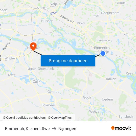 Emmerich, Kleiner Löwe to Nijmegen map