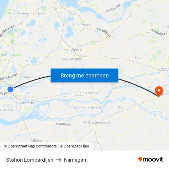 Station Lombardijen to Nijmegen map