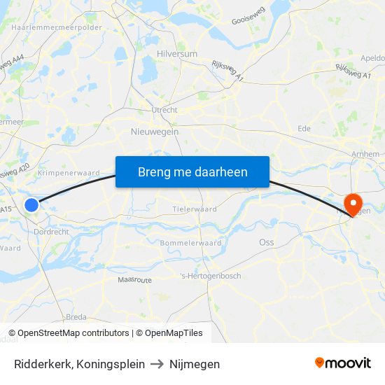 Ridderkerk, Koningsplein to Nijmegen map