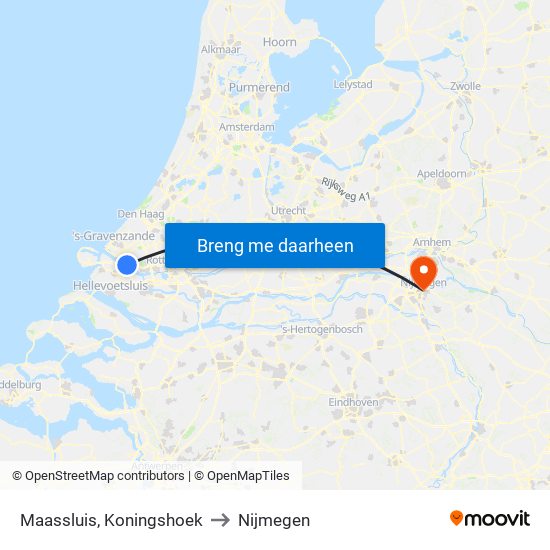 Maassluis, Koningshoek to Nijmegen map