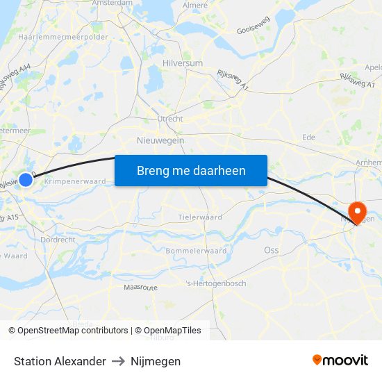 Station Alexander to Nijmegen map