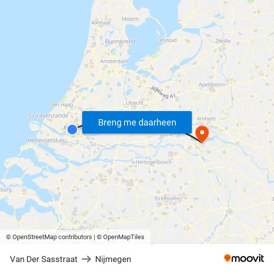 Van Der Sasstraat to Nijmegen map