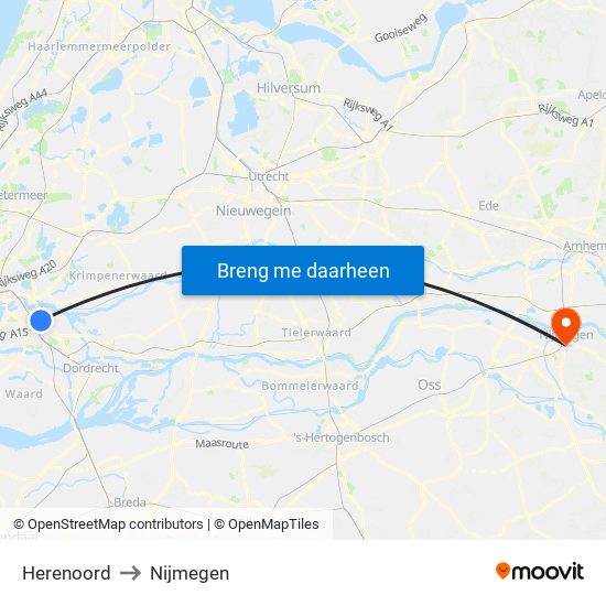 Herenoord to Nijmegen map