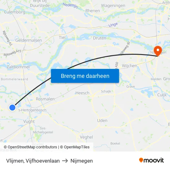 Vlijmen, Vijfhoevenlaan to Nijmegen map