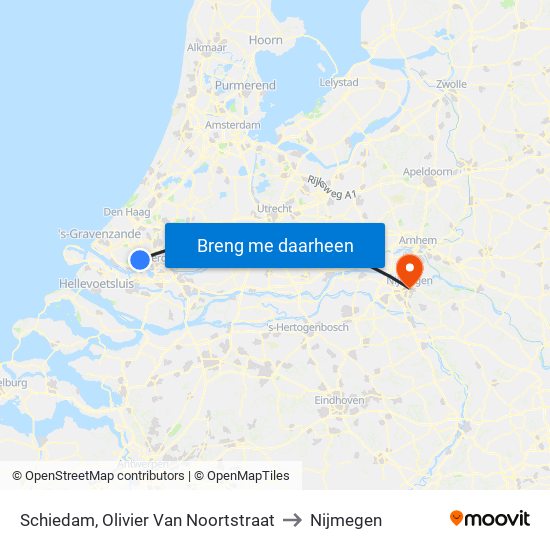 Schiedam, Olivier Van Noortstraat to Nijmegen map