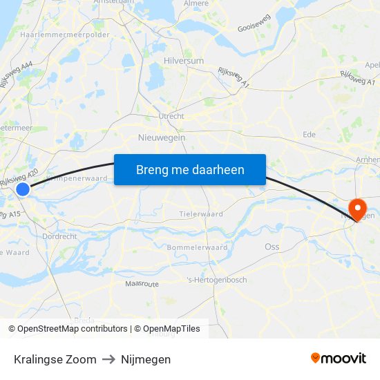 Kralingse Zoom to Nijmegen map