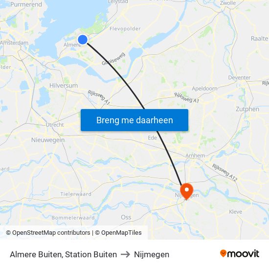 Almere Buiten, Station Buiten to Nijmegen map