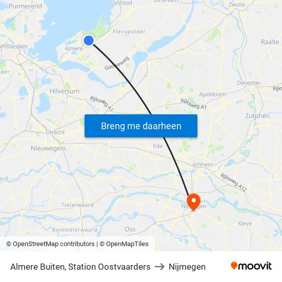 Almere Buiten, Station Oostvaarders to Nijmegen map