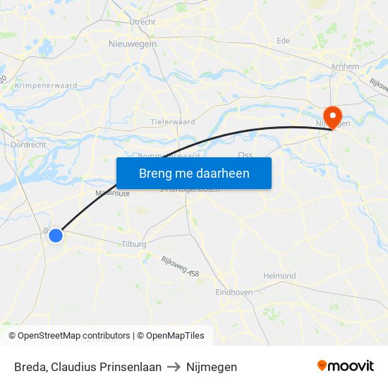 Breda, Claudius Prinsenlaan to Nijmegen map