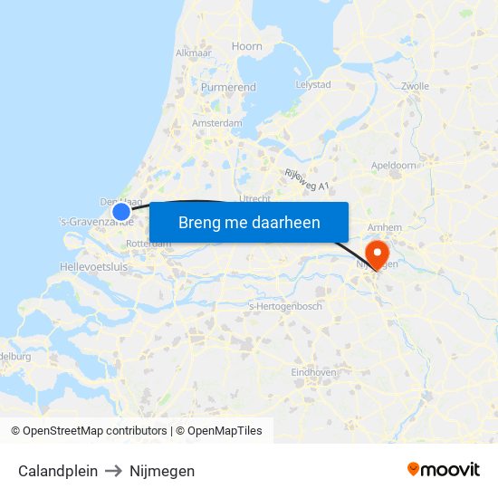 Calandplein to Nijmegen map
