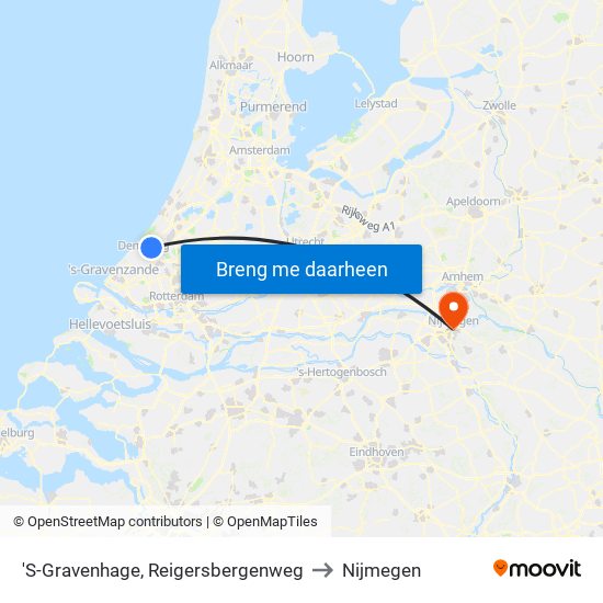 'S-Gravenhage, Reigersbergenweg to Nijmegen map